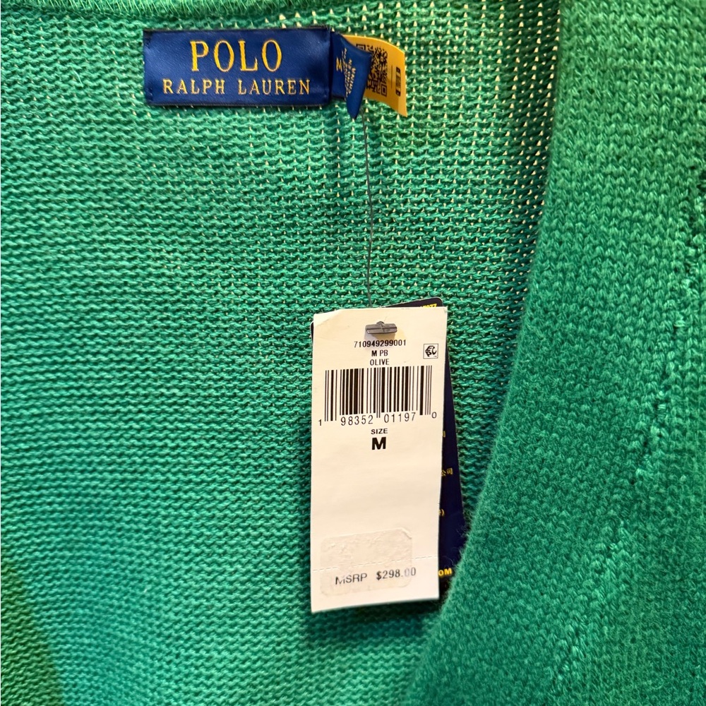 NEW POLO RL Green Cardigan with Yellow Letter P Patch - Picture 9 of 9